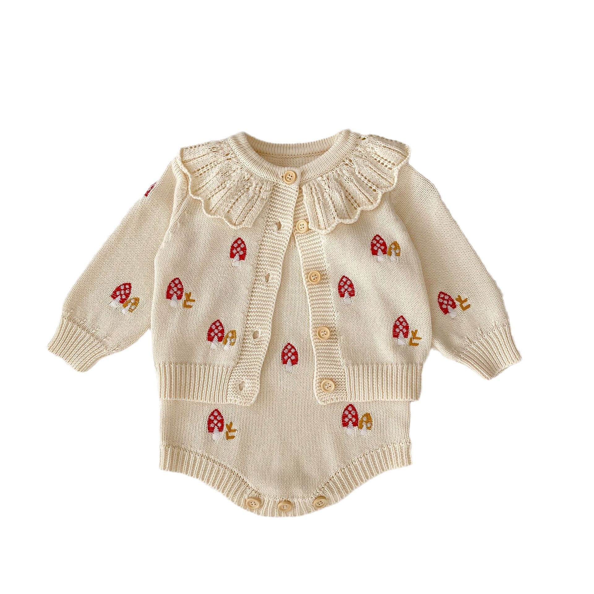 Discover the Adorable Baby Embroidered Lotus Leaf Collar Knitting Clothing